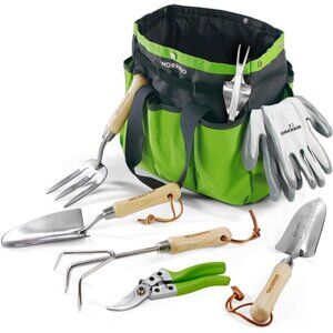 Garden Tools Set,8 Piece, Stainless Steel Heavy Duty Gardening Tools with Wooden